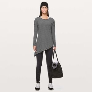 Lululemon To The Point Long Sleeve Modern Stripe Heathered Black White